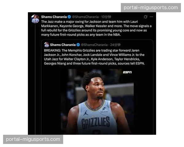 灰熊将小贾伦·杰克逊交易至爵士，继续推进重建进程